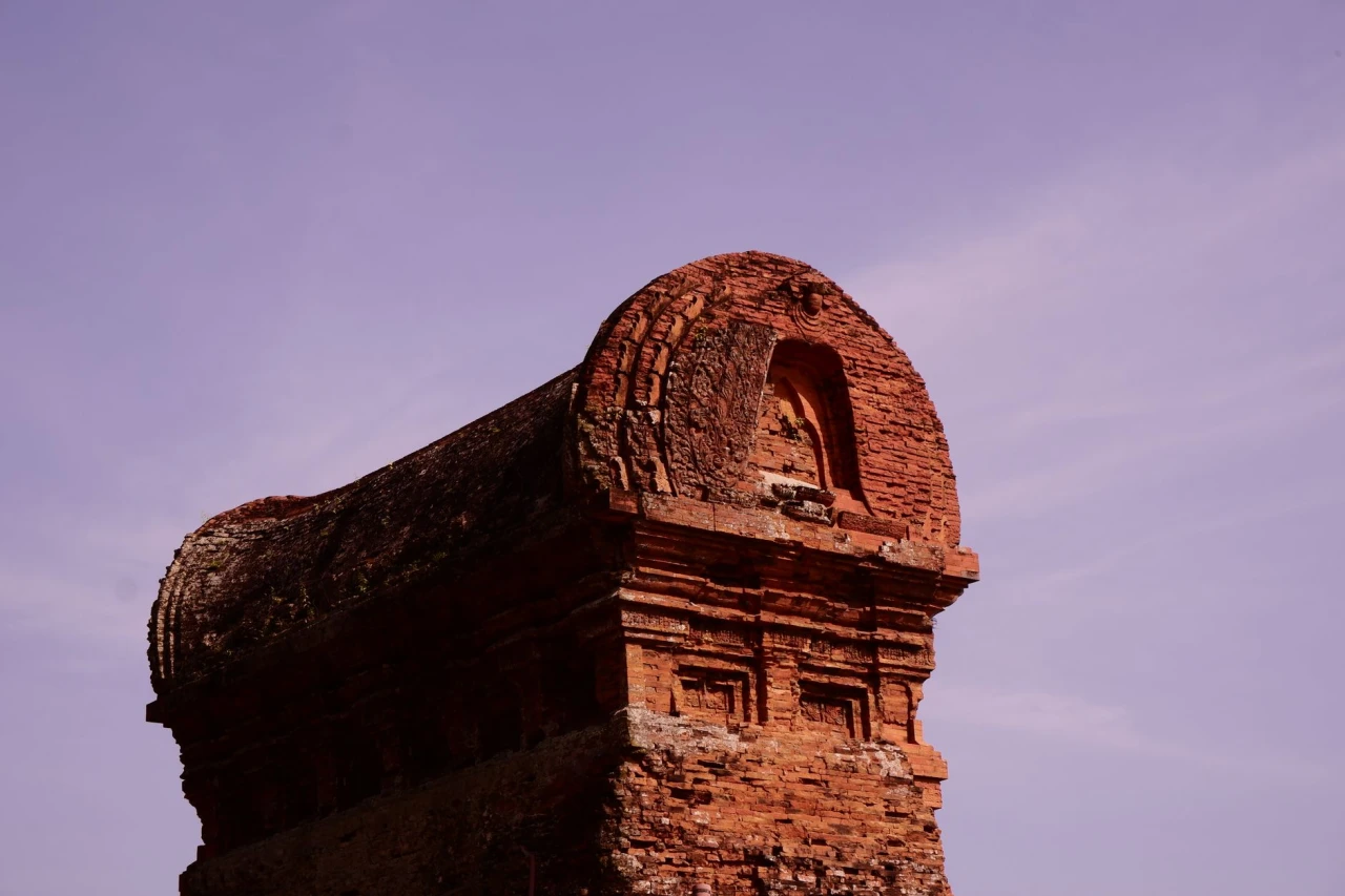 Close-up view of the historic Banh It Tower, an ancient Cham brick temple near Quy Nhon, Vietnam